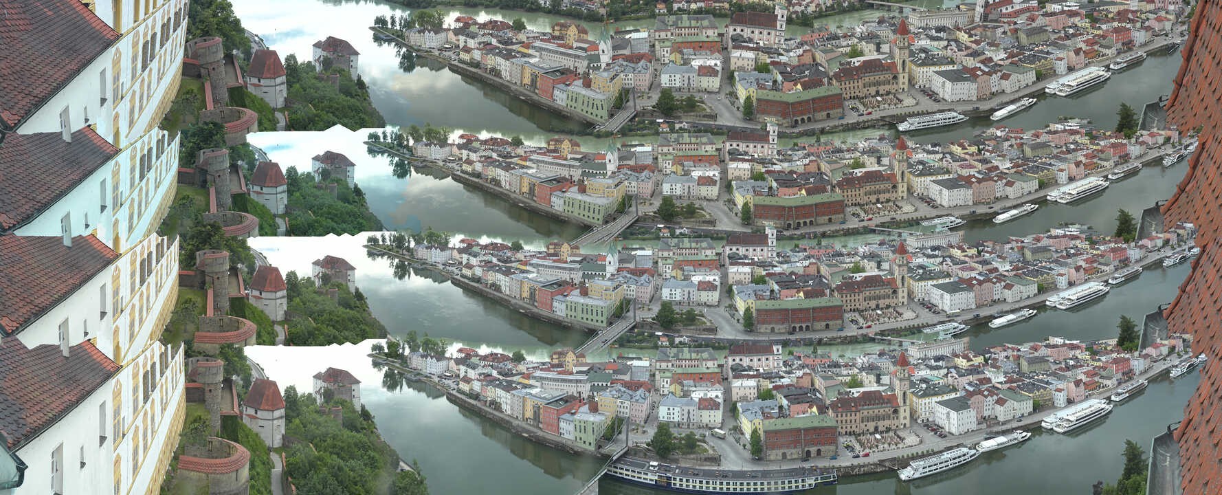 Archiv Foto Webcam Passau: Blick von der Veste Oberhaus auf Donau und Altstadt