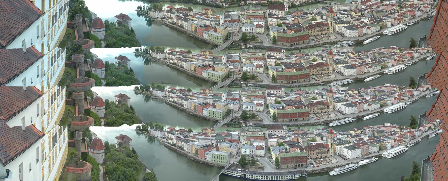 Archiv Foto Webcam Passau: Blick von der Veste Oberhaus auf Donau und Altstadt