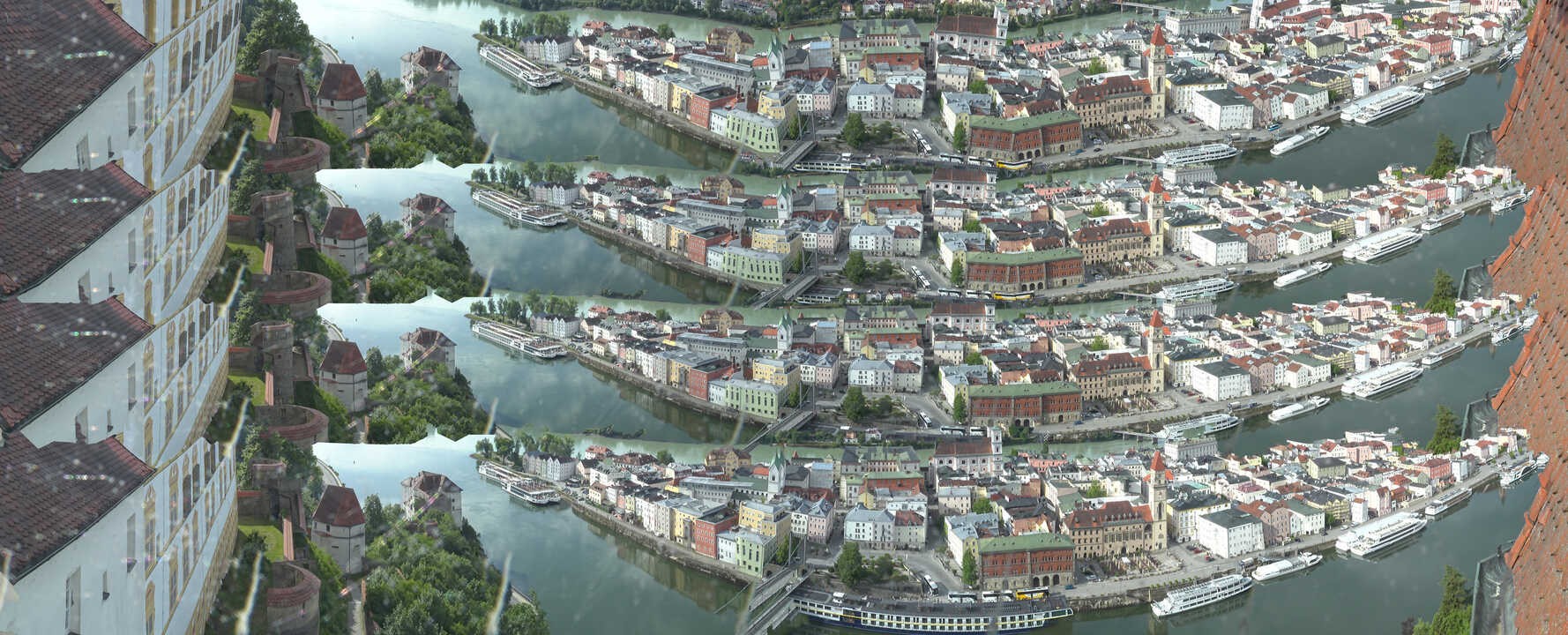 Archiv Foto Webcam Passau: Blick von der Veste Oberhaus auf Donau und Altstadt