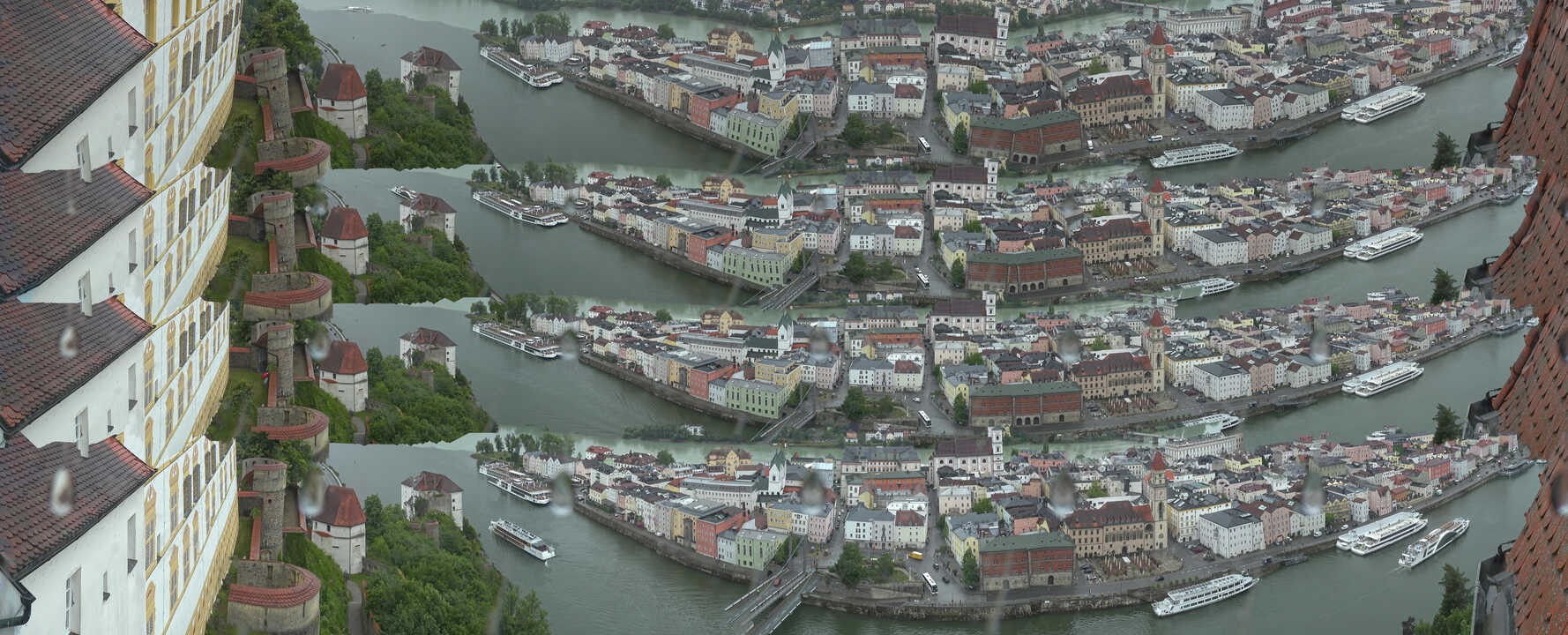 Archiv Foto Webcam Passau: Blick von der Veste Oberhaus auf Donau und Altstadt