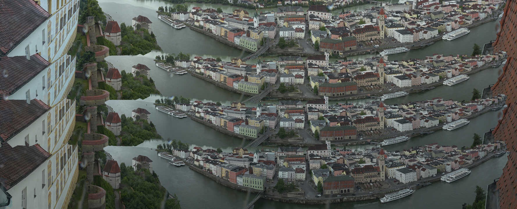 Archiv Foto Webcam Passau: Blick von der Veste Oberhaus auf Donau und Altstadt