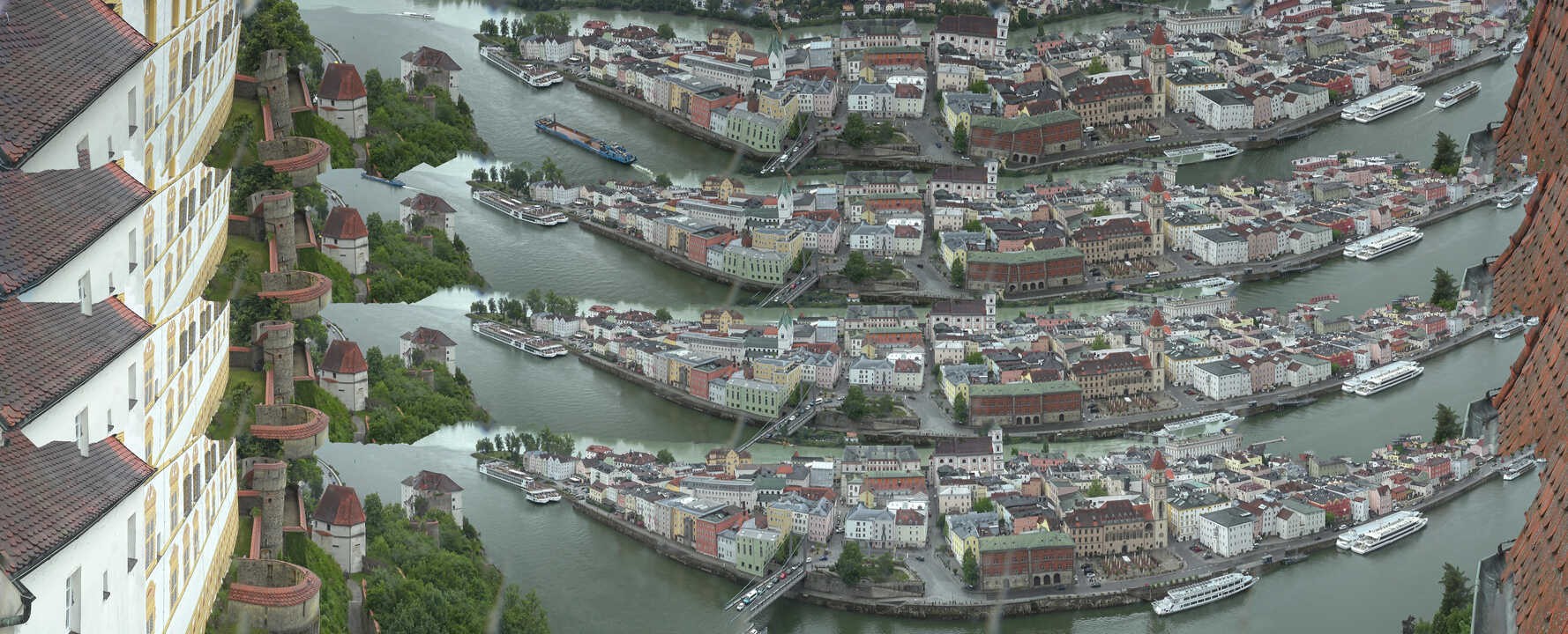 Archiv Foto Webcam Passau: Blick von der Veste Oberhaus auf Donau und Altstadt