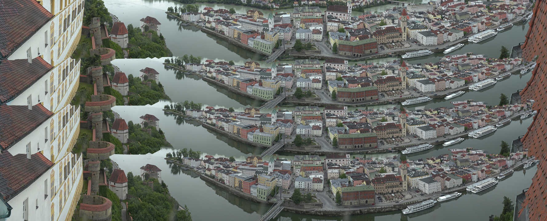 Archiv Foto Webcam Passau: Blick von der Veste Oberhaus auf Donau und Altstadt
