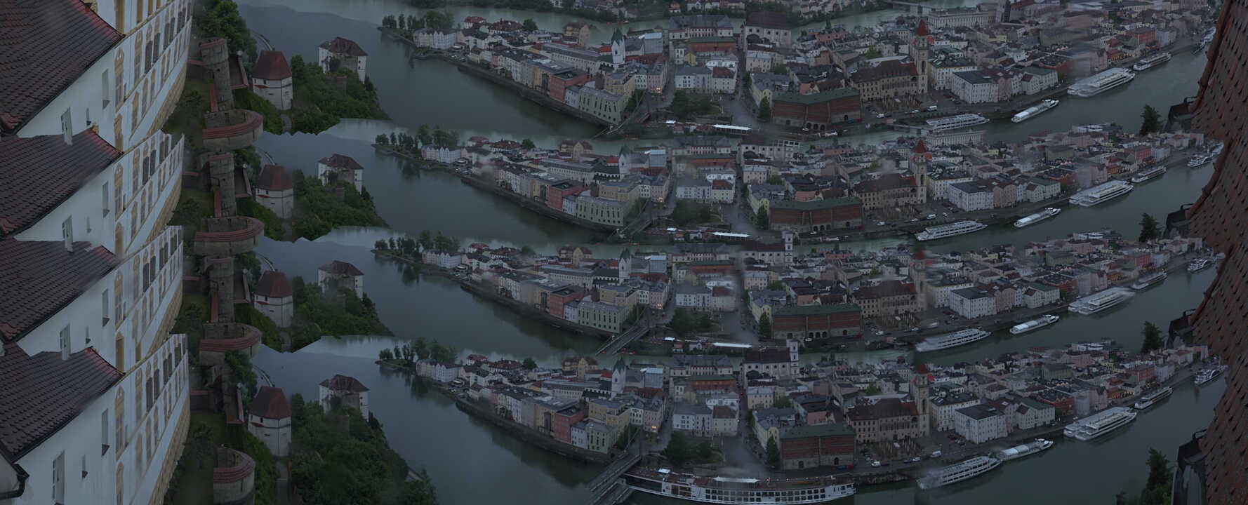 Archiv Foto Webcam Passau: Blick von der Veste Oberhaus auf Donau und Altstadt