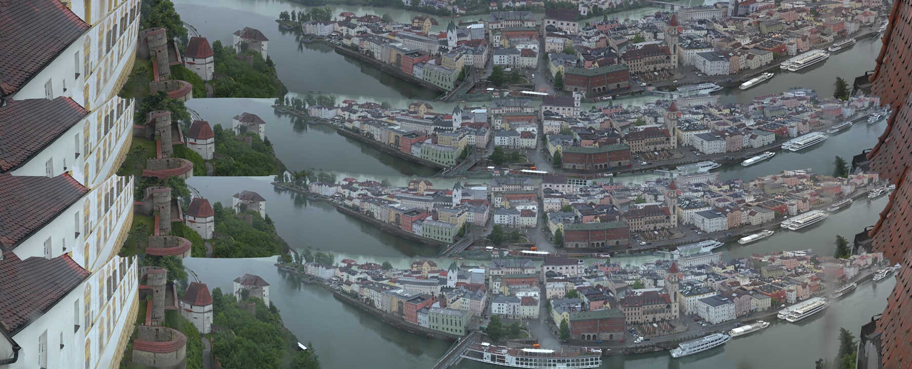 Archiv Foto Webcam Passau: Blick von der Veste Oberhaus auf Donau und Altstadt