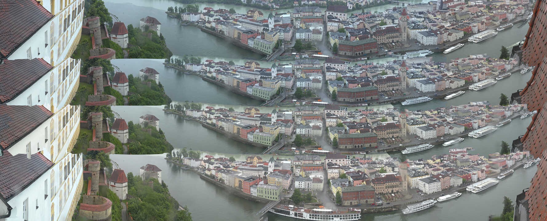 Archiv Foto Webcam Passau: Blick von der Veste Oberhaus auf Donau und Altstadt