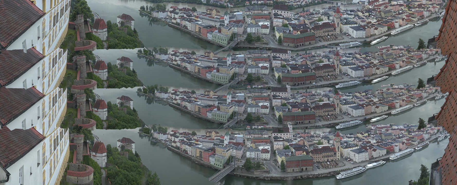 Archiv Foto Webcam Passau: Blick von der Veste Oberhaus auf Donau und Altstadt