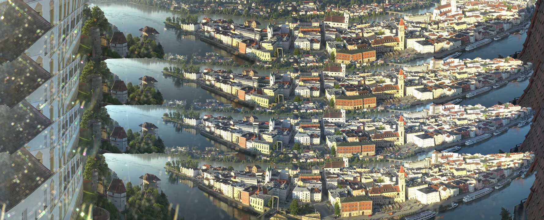 Archiv Foto Webcam Passau: Blick von der Veste Oberhaus auf Donau und Altstadt