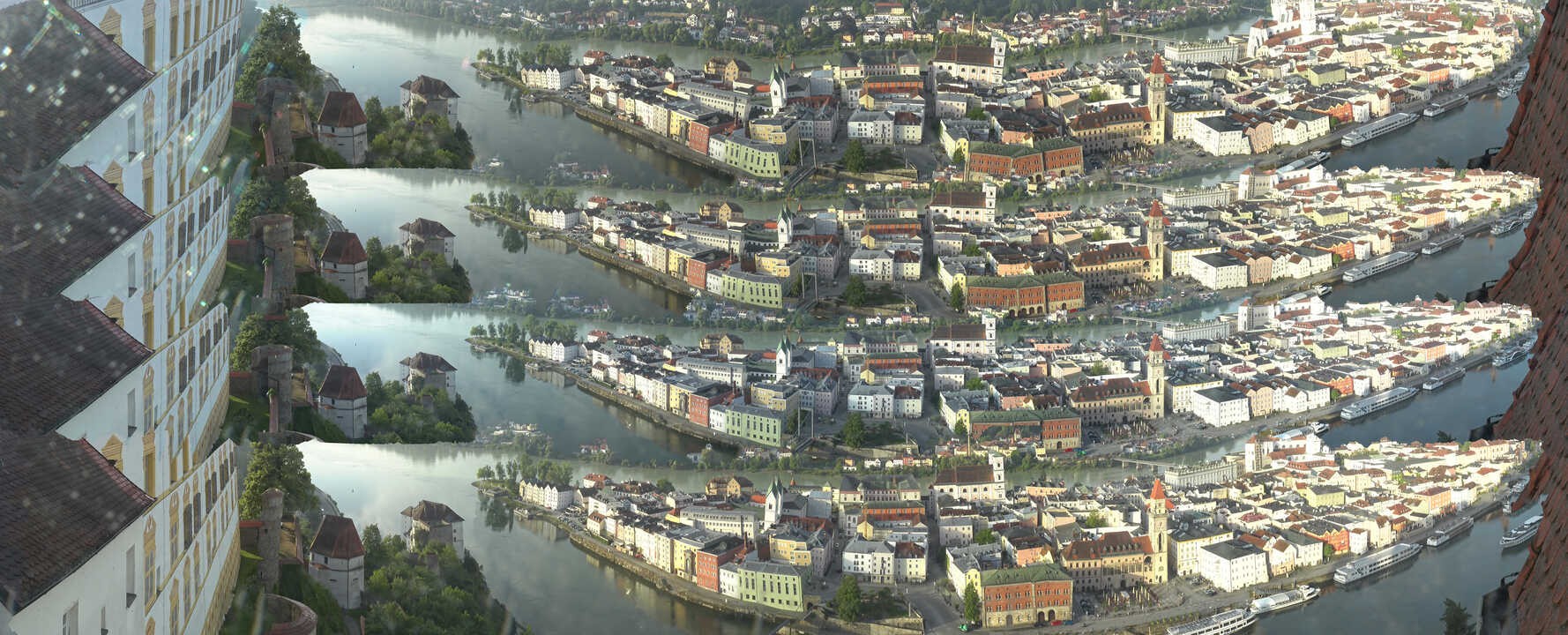 Archiv Foto Webcam Passau: Blick von der Veste Oberhaus auf Donau und Altstadt