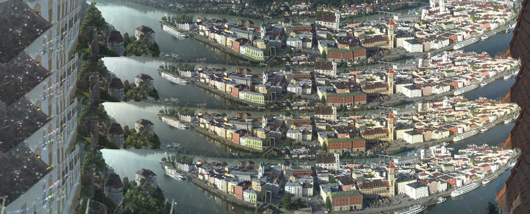 Archiv Foto Webcam Passau: Blick von der Veste Oberhaus auf Donau und Altstadt