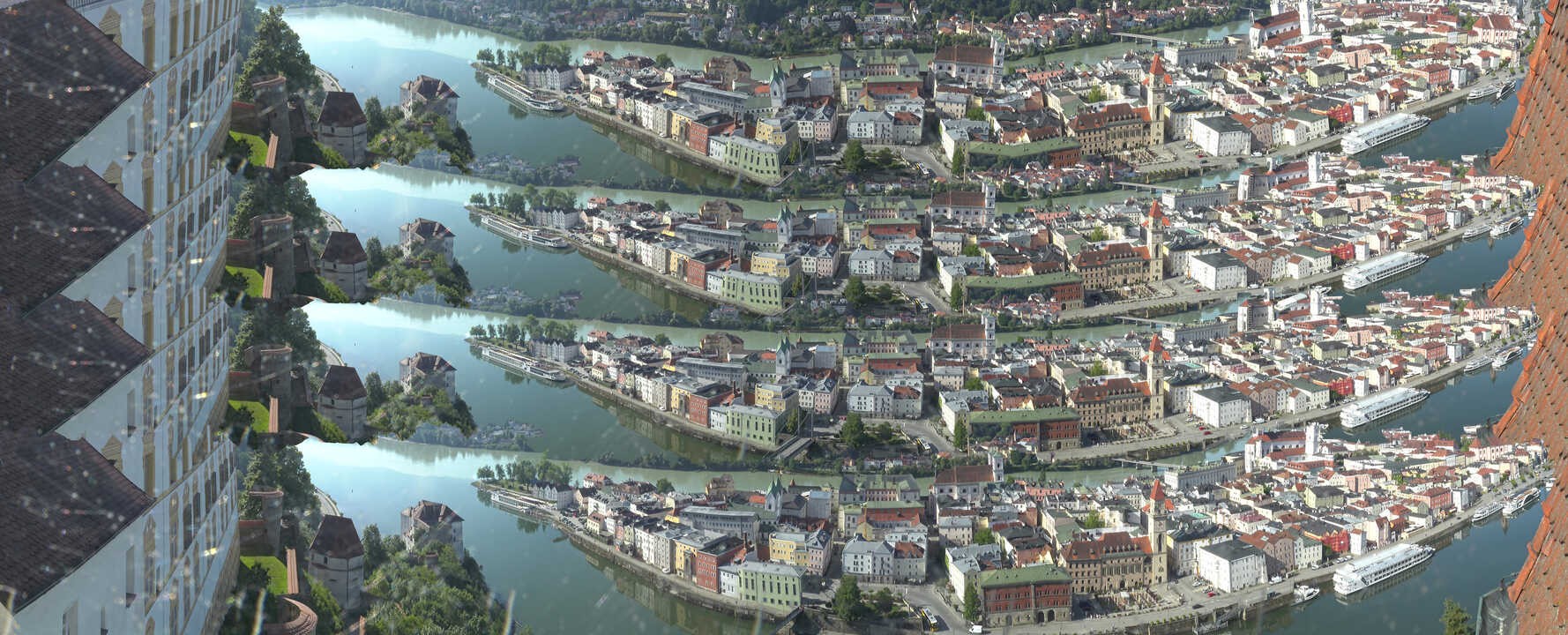 Archiv Foto Webcam Passau: Blick von der Veste Oberhaus auf Donau und Altstadt