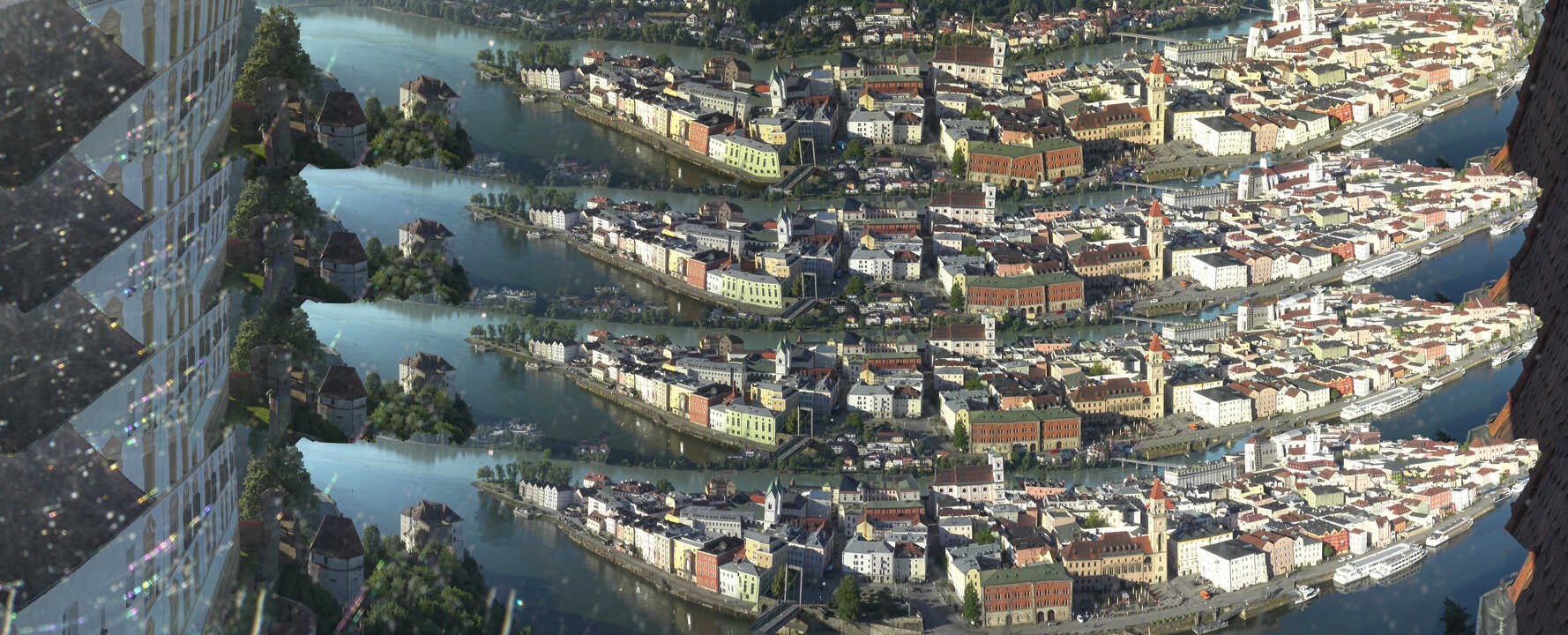 Archiv Foto Webcam Passau: Blick von der Veste Oberhaus auf Donau und Altstadt
