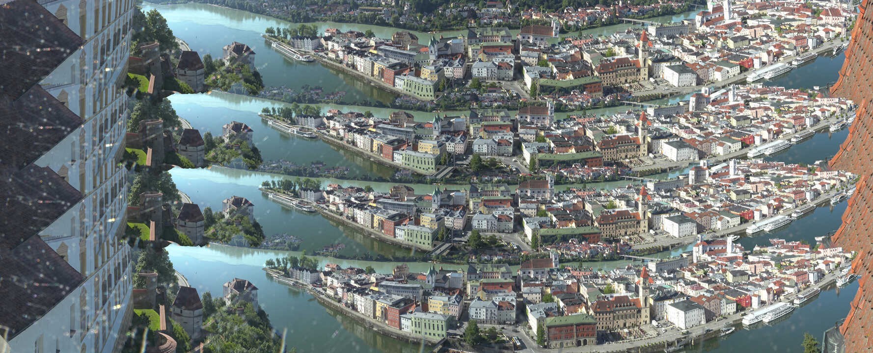 Archiv Foto Webcam Passau: Blick von der Veste Oberhaus auf Donau und Altstadt