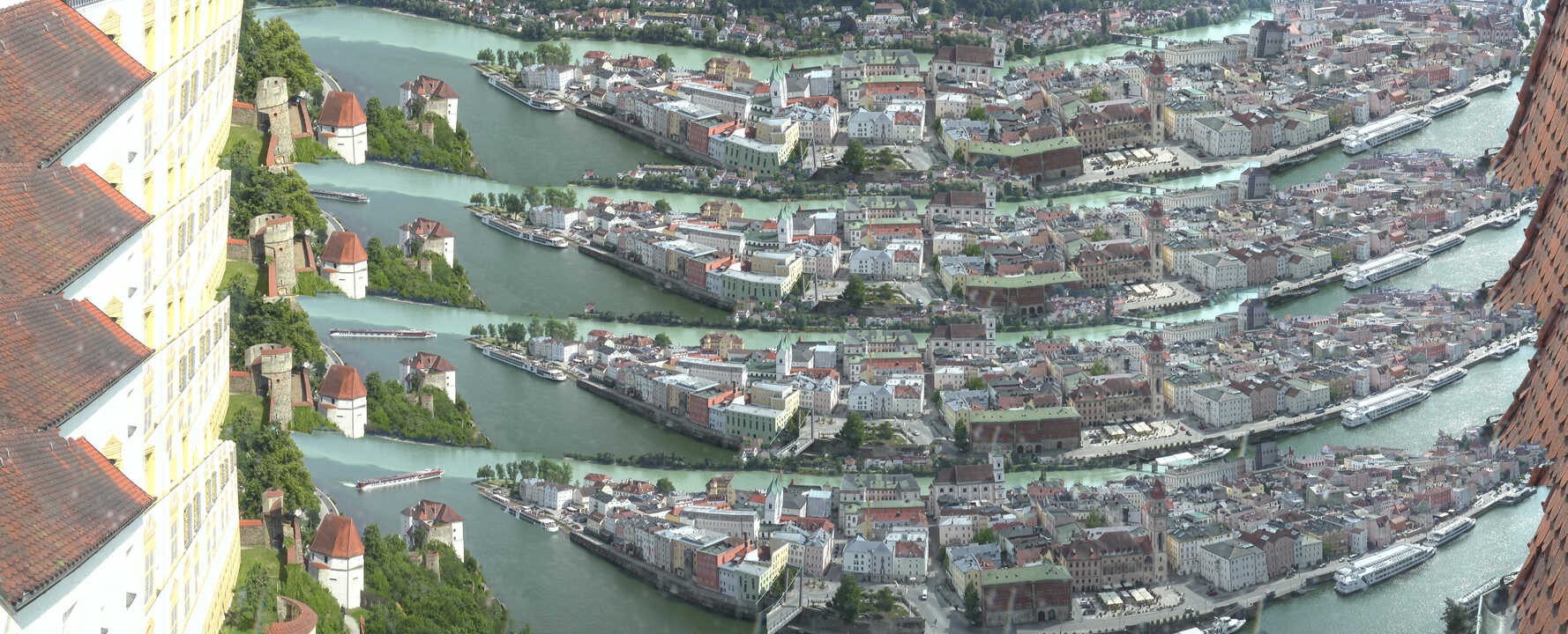 Archiv Foto Webcam Passau: Blick von der Veste Oberhaus auf Donau und Altstadt