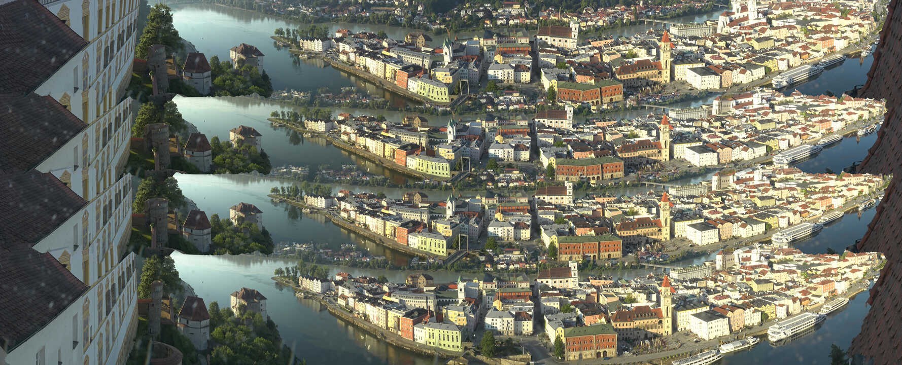Archiv Foto Webcam Passau: Blick von der Veste Oberhaus auf Donau und Altstadt