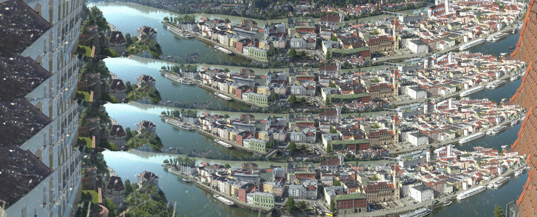 Archiv Foto Webcam Passau: Blick von der Veste Oberhaus auf Donau und Altstadt