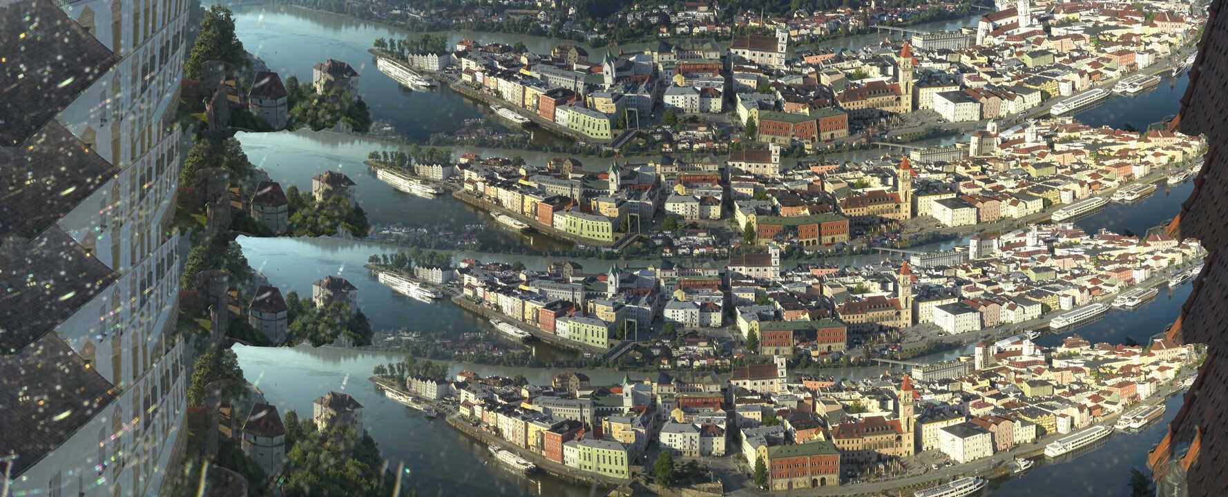 Archiv Foto Webcam Passau: Blick von der Veste Oberhaus auf Donau und Altstadt