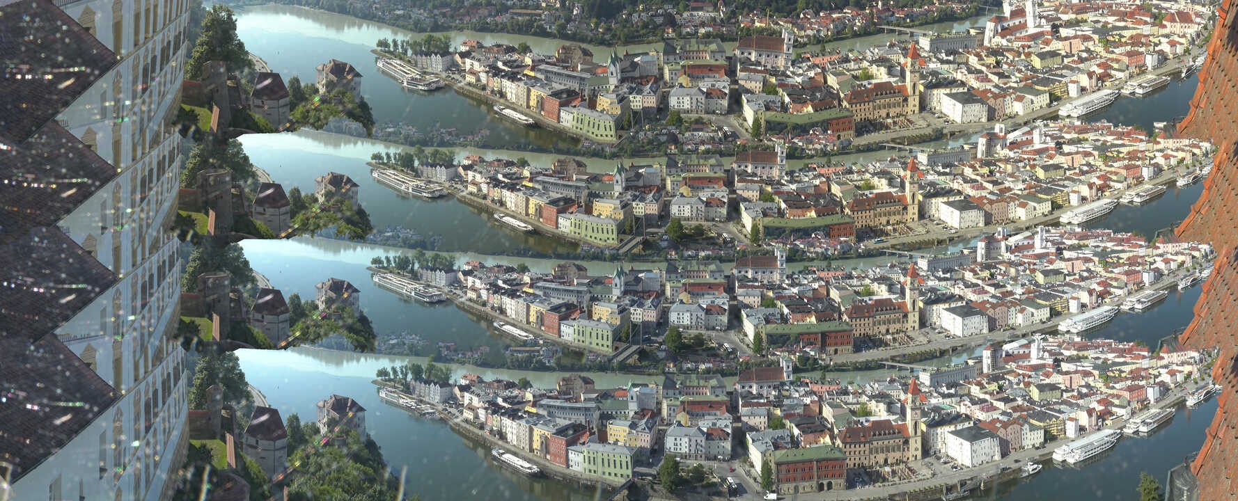Archiv Foto Webcam Passau: Blick von der Veste Oberhaus auf Donau und Altstadt
