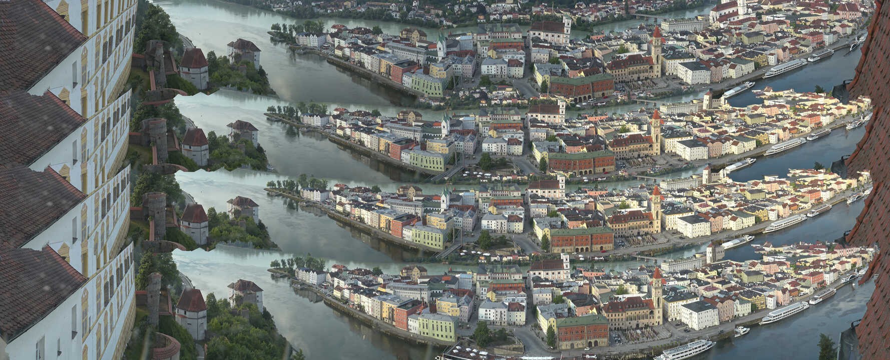 Archiv Foto Webcam Passau: Blick von der Veste Oberhaus auf Donau und Altstadt