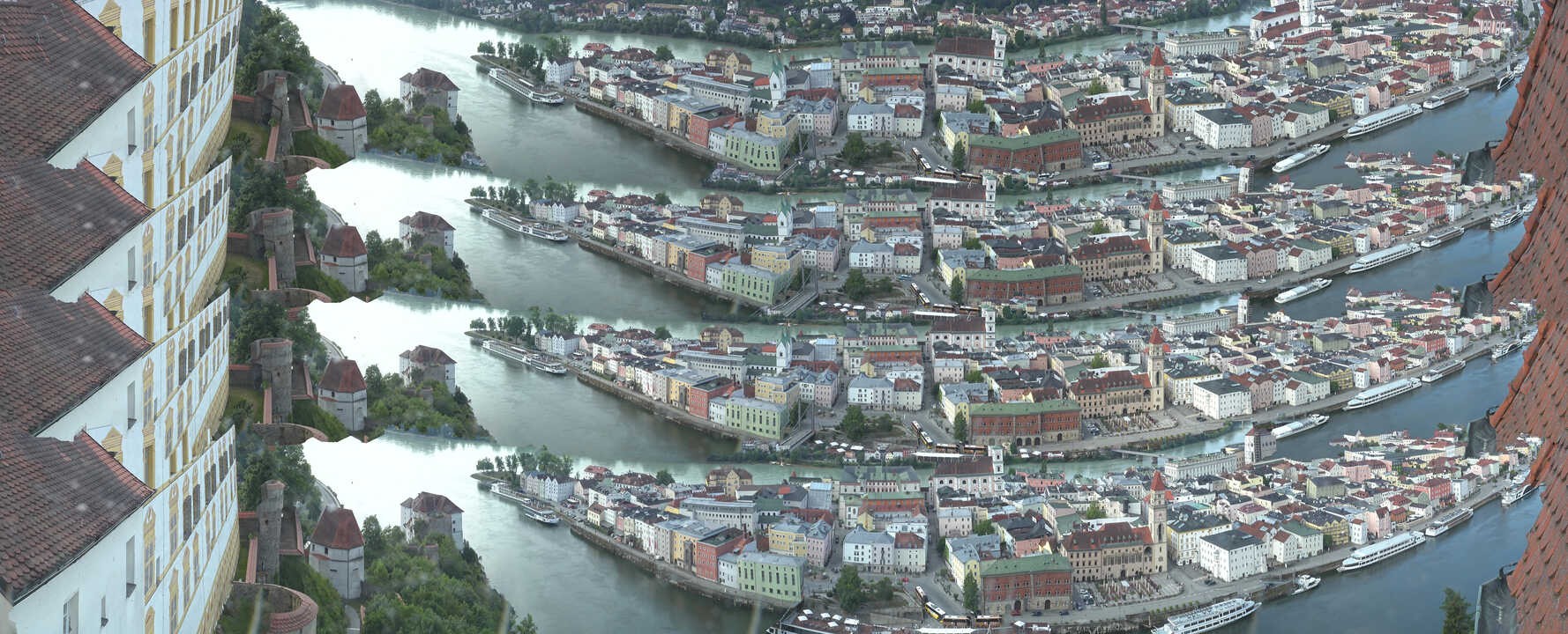 Archiv Foto Webcam Passau: Blick von der Veste Oberhaus auf Donau und Altstadt