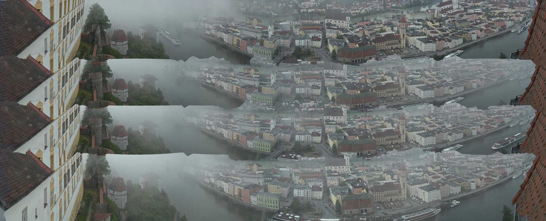 Archiv Foto Webcam Passau: Blick von der Veste Oberhaus auf Donau und Altstadt