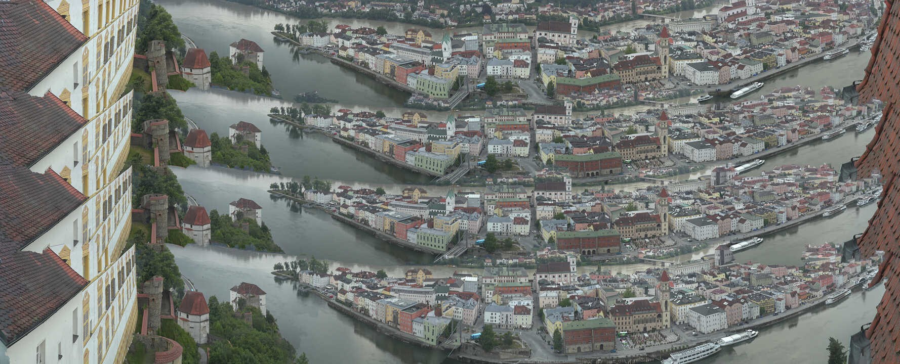 Archiv Foto Webcam Passau: Blick von der Veste Oberhaus auf Donau und Altstadt