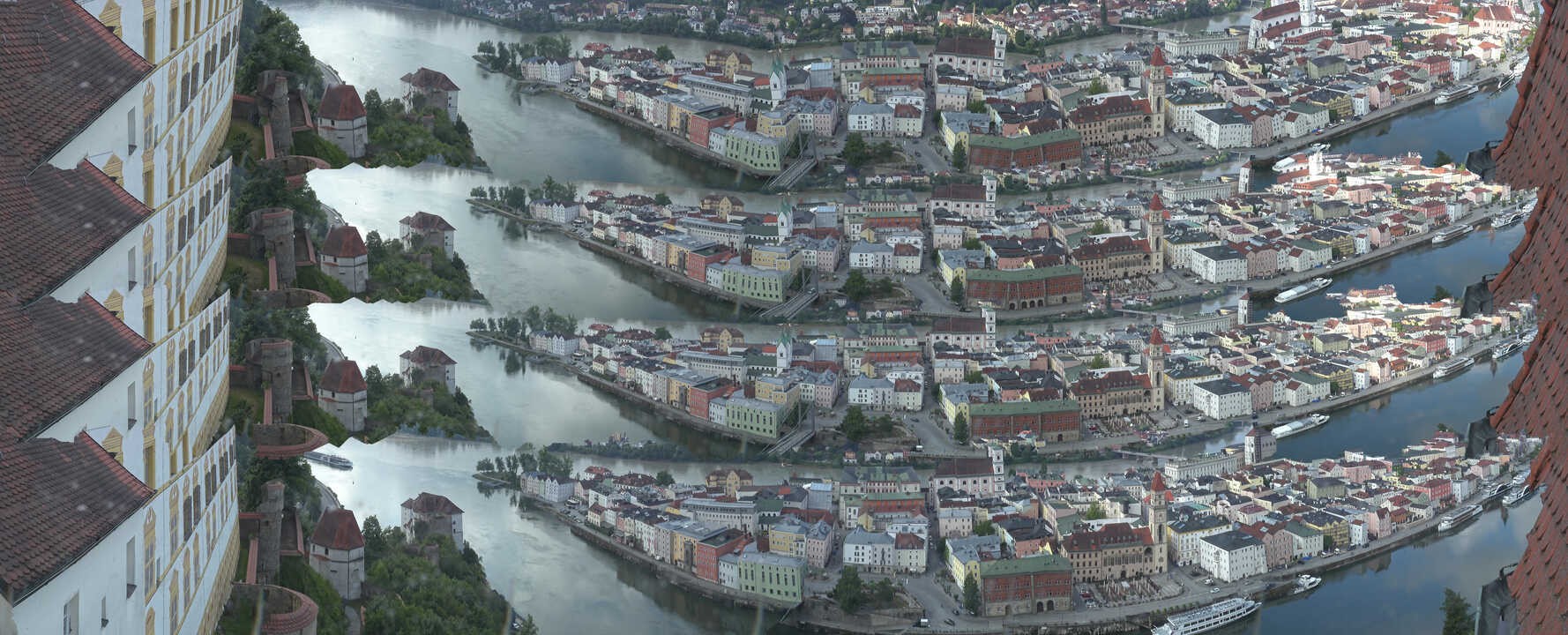 Archiv Foto Webcam Passau: Blick von der Veste Oberhaus auf Donau und Altstadt