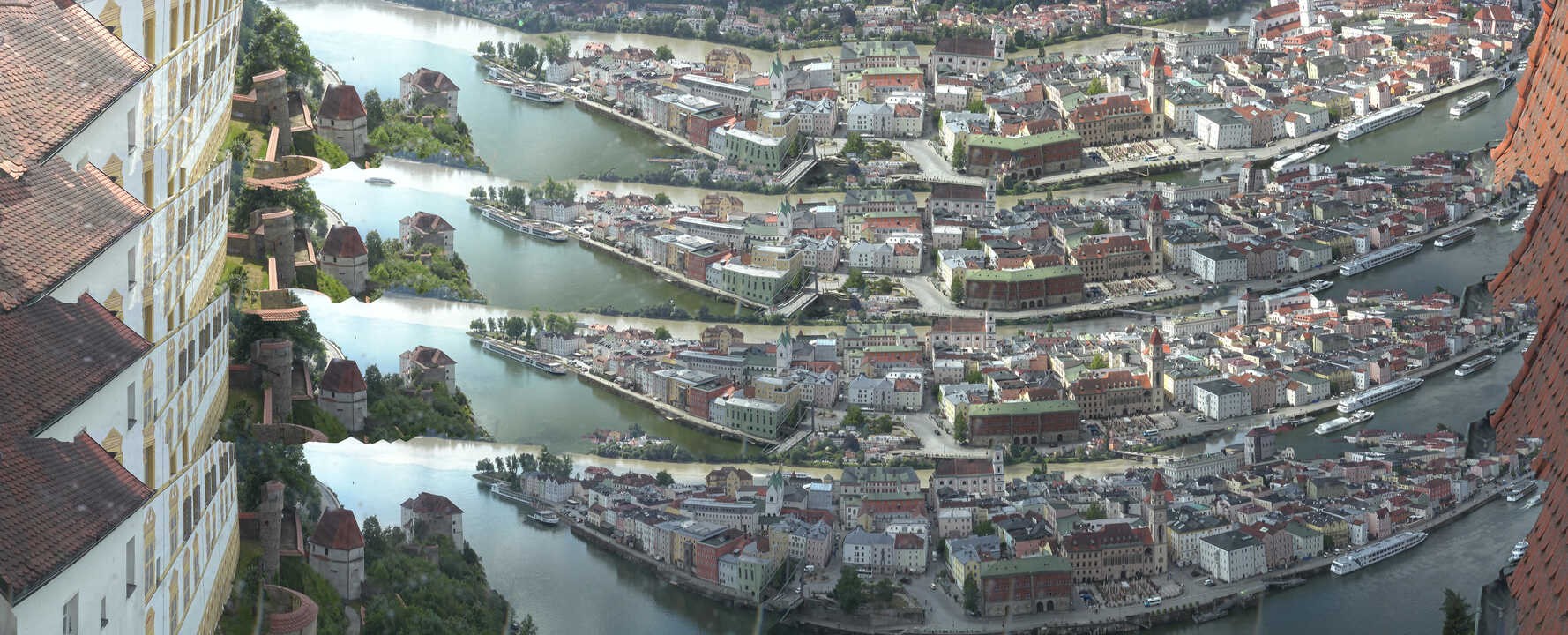 Archiv Foto Webcam Passau: Blick von der Veste Oberhaus auf Donau und Altstadt