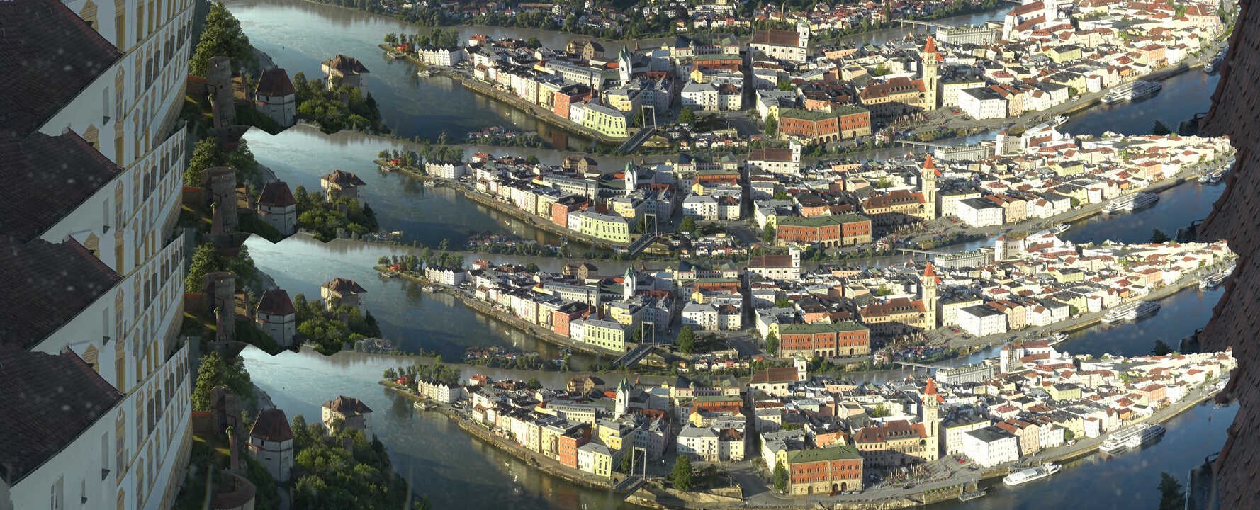 Archiv Foto Webcam Passau: Blick von der Veste Oberhaus auf Donau und Altstadt