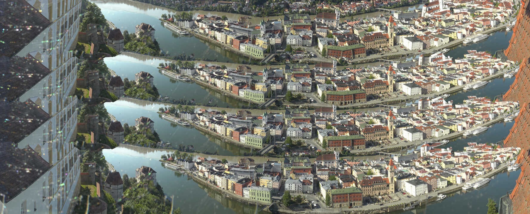 Archiv Foto Webcam Passau: Blick von der Veste Oberhaus auf Donau und Altstadt