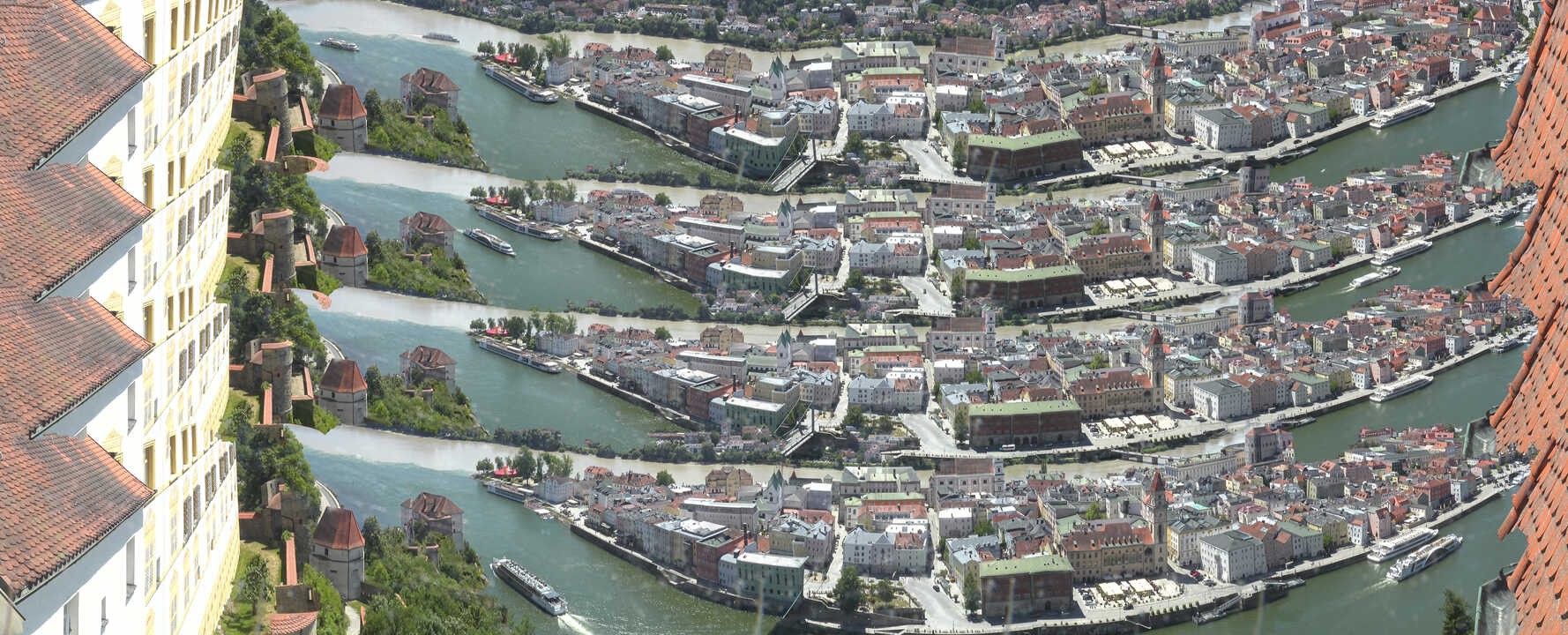Archiv Foto Webcam Passau: Blick von der Veste Oberhaus auf Donau und Altstadt