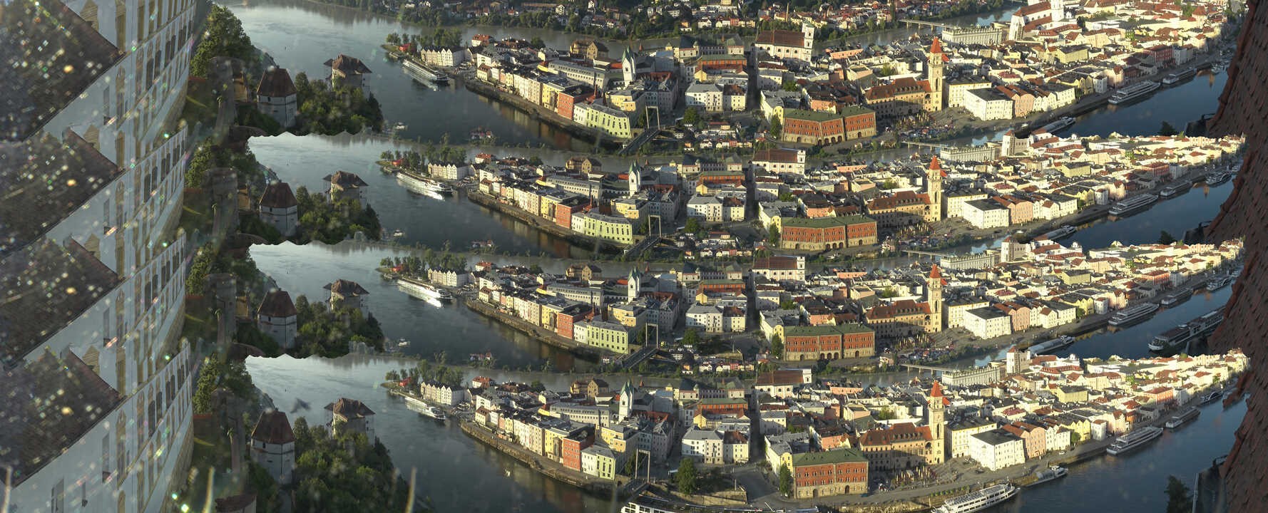 Archiv Foto Webcam Passau: Blick von der Veste Oberhaus auf Donau und Altstadt