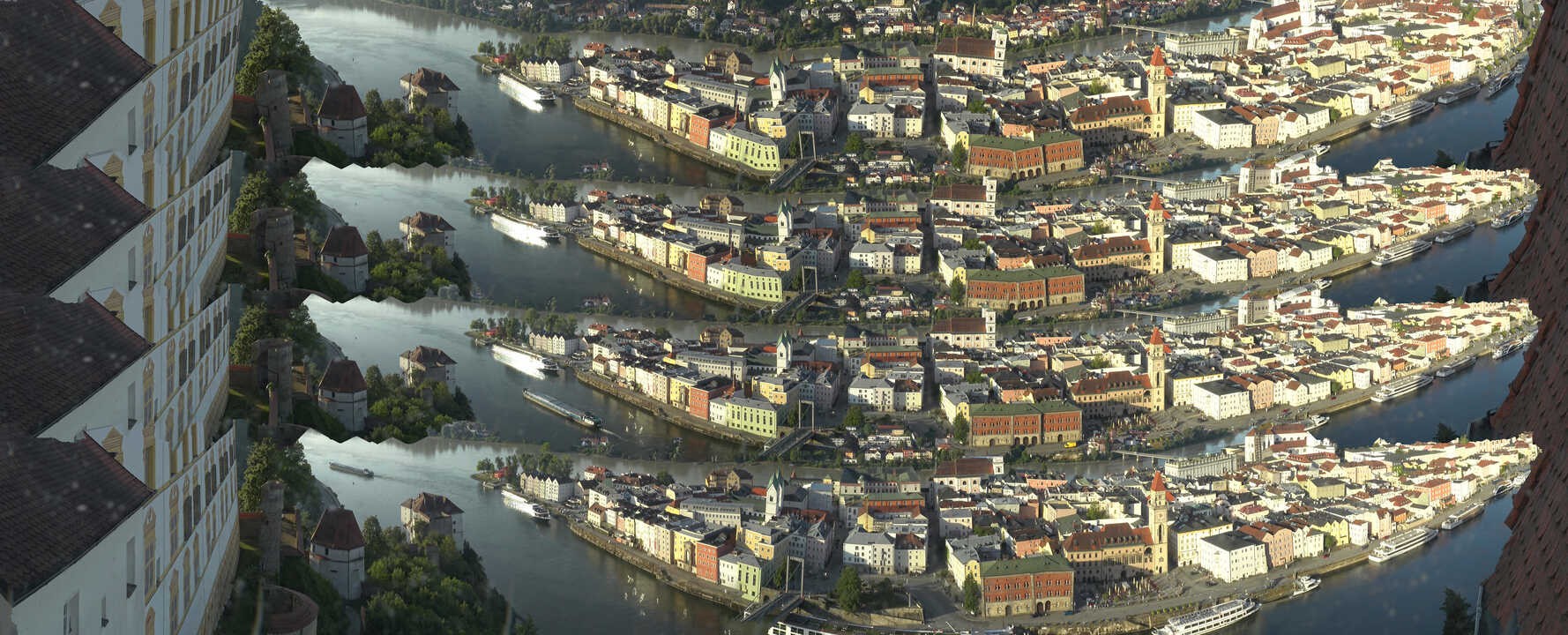 Archiv Foto Webcam Passau: Blick von der Veste Oberhaus auf Donau und Altstadt