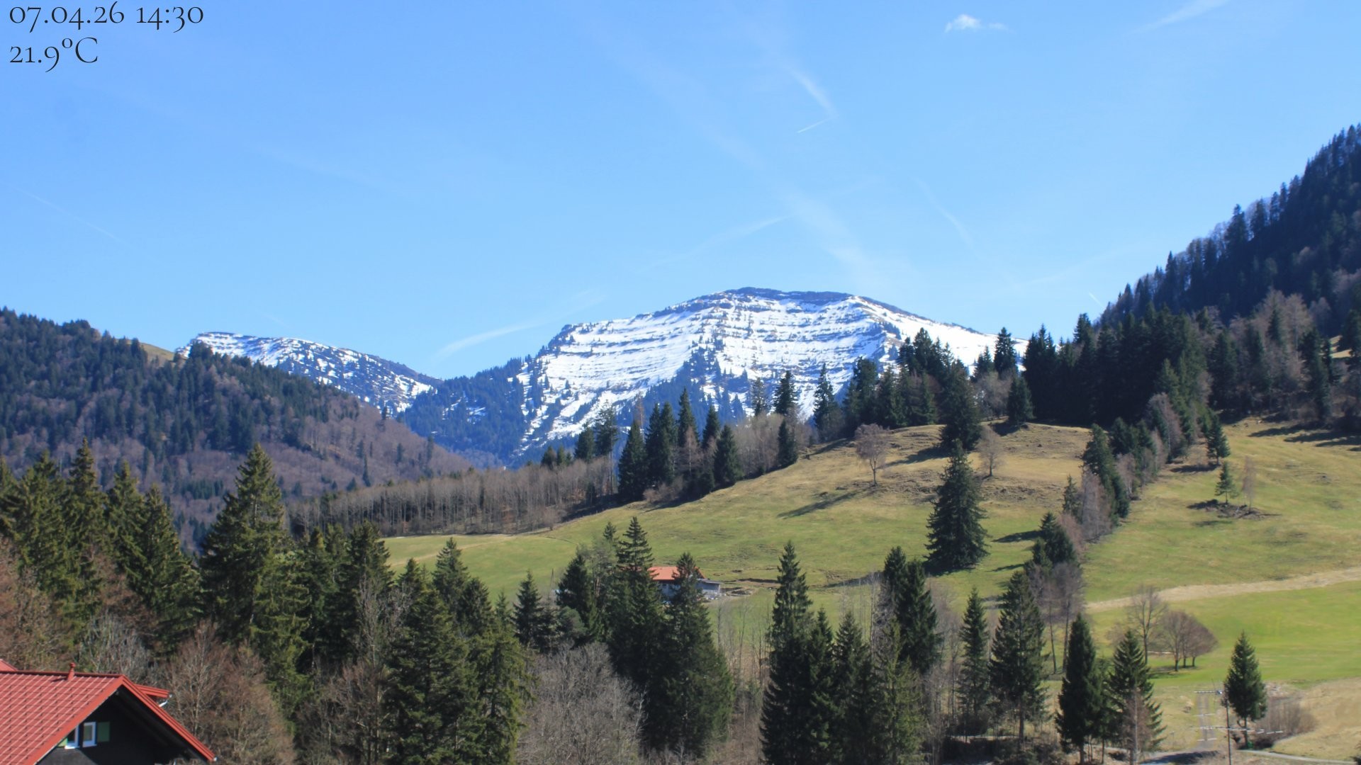 Archived image Webcam Oberstaufen - View Hochgrat from Hotel Schratt