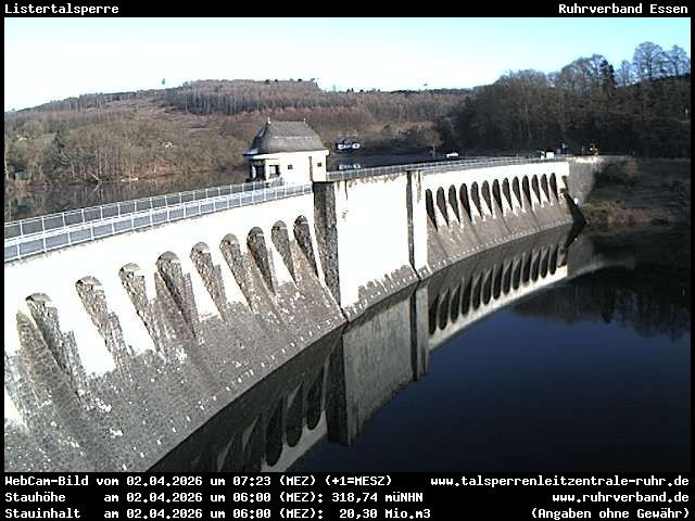 Archiv Foto Webcam Listersee: Listertalsperre Staumauer