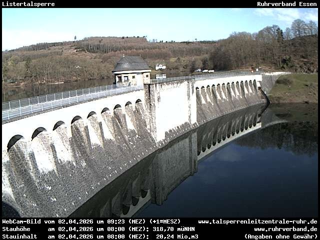 Archiv Foto Webcam Listersee: Listertalsperre Staumauer