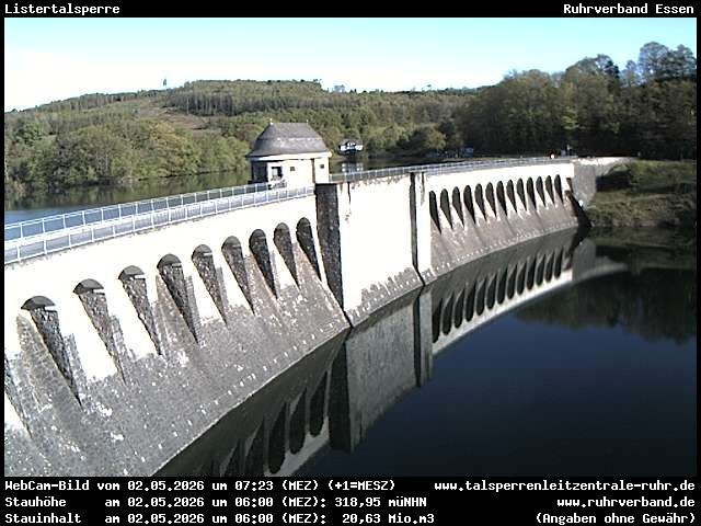 Archiv Foto Webcam Listersee: Listertalsperre Staumauer