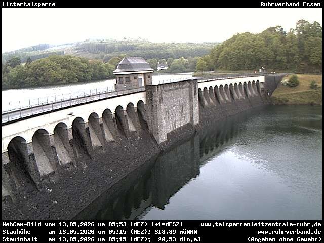 Archiv Foto Webcam Listersee: Listertalsperre Staumauer