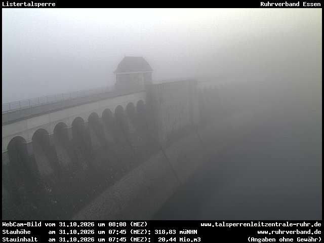 Archiv Foto Webcam Listersee: Listertalsperre Staumauer