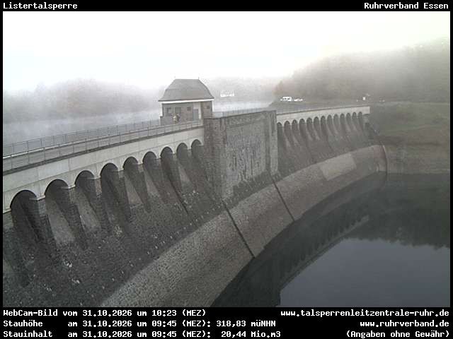 Archiv Foto Webcam Listersee: Listertalsperre Staumauer