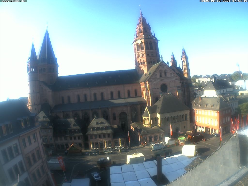 Archived image Webcam Mainz - Market and Cathedral
