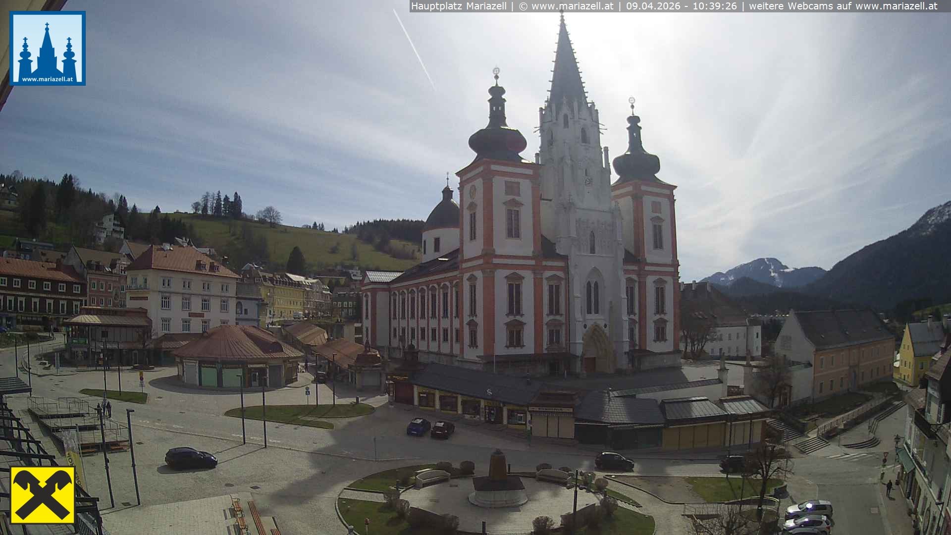 Archiv Foto Webcam Hauptplatz in Mariezell mit Basilika