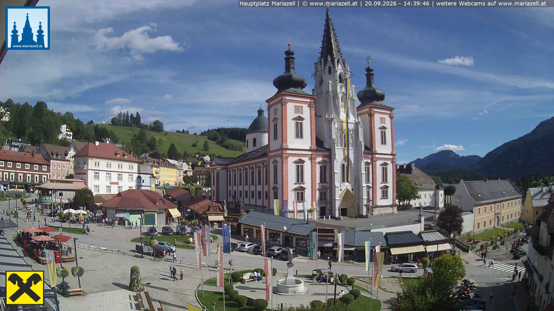 Archiv Foto Webcam Hauptplatz in Mariezell mit Basilika