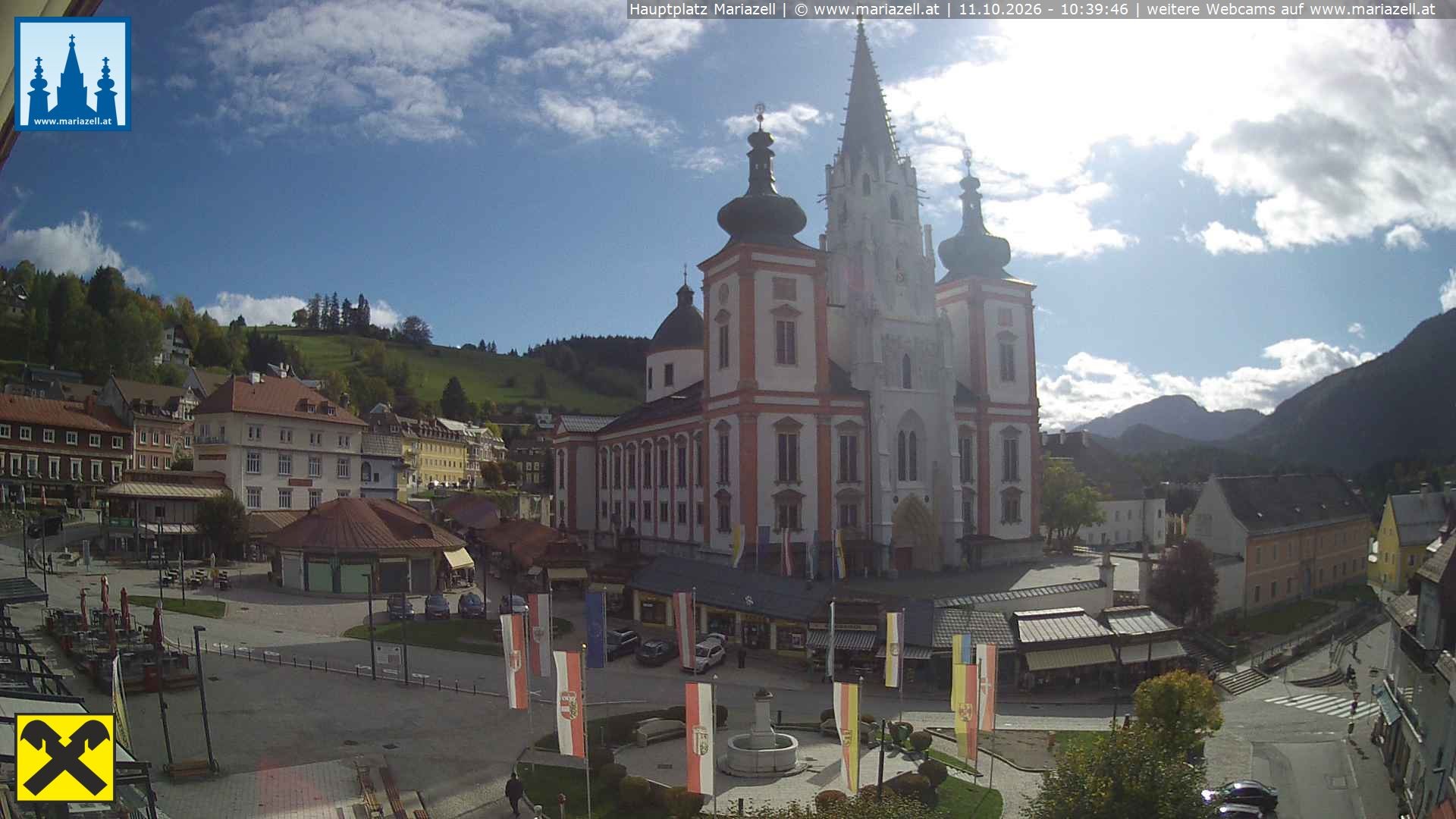 Archiv Foto Webcam Hauptplatz in Mariezell mit Basilika