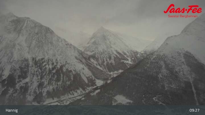 Archiv Foto Webcam Saas-Fee: Ausblick Bergstation Hannig