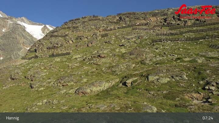 Archiv Foto Webcam Saas-Fee: Ausblick Bergstation Hannig