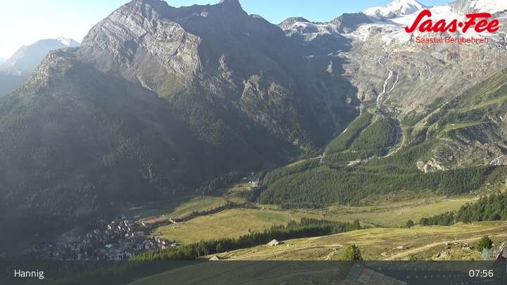 Archiv Foto Webcam Saas-Fee: Ausblick Bergstation Hannig