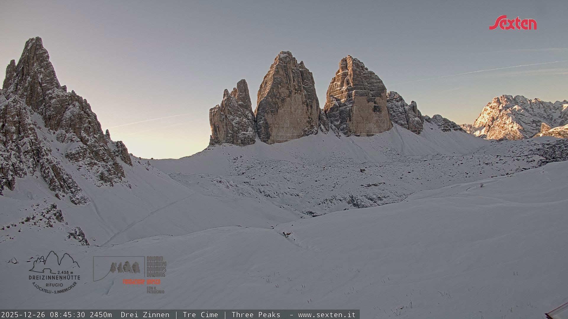 Archiv Foto Webcam Blick auf die 3 Zinnen von der Dreizinnenhütte