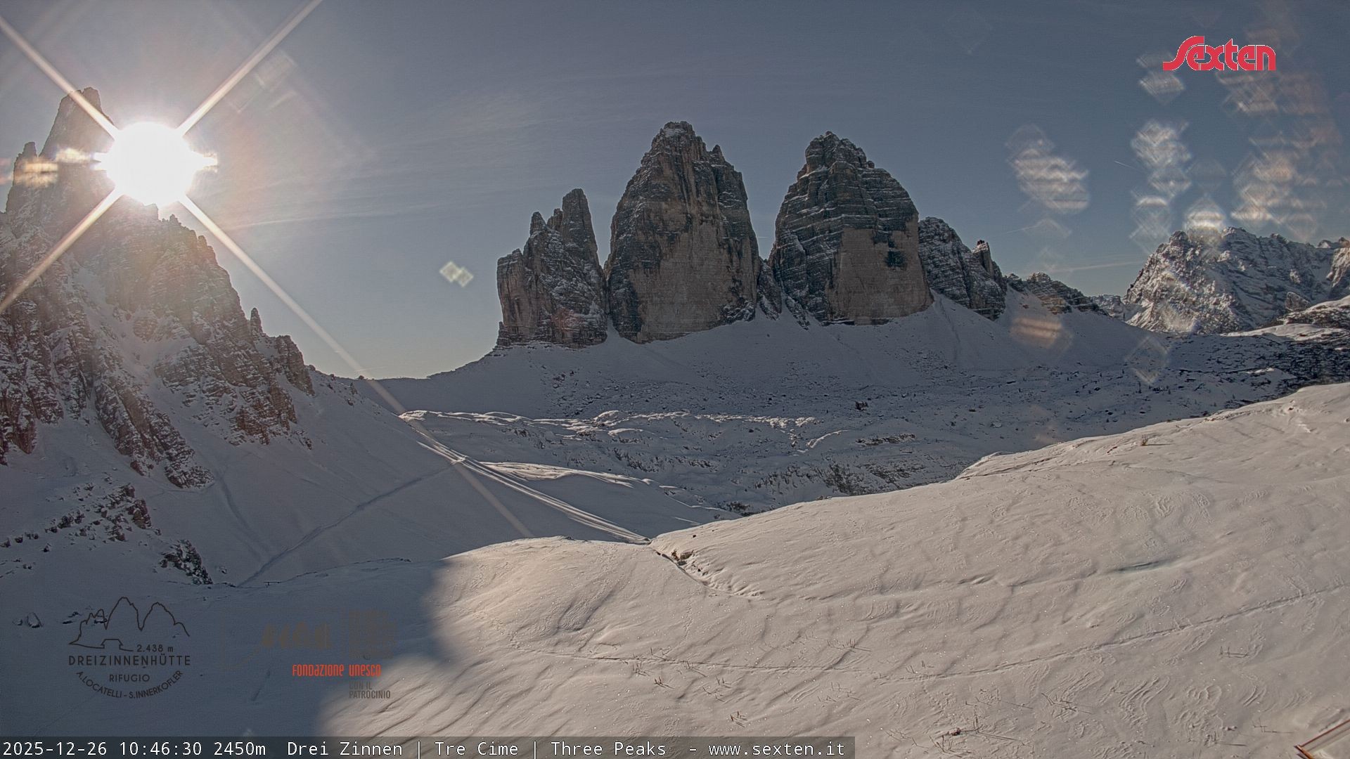 Archiv Foto Webcam Blick auf die 3 Zinnen von der Dreizinnenhütte