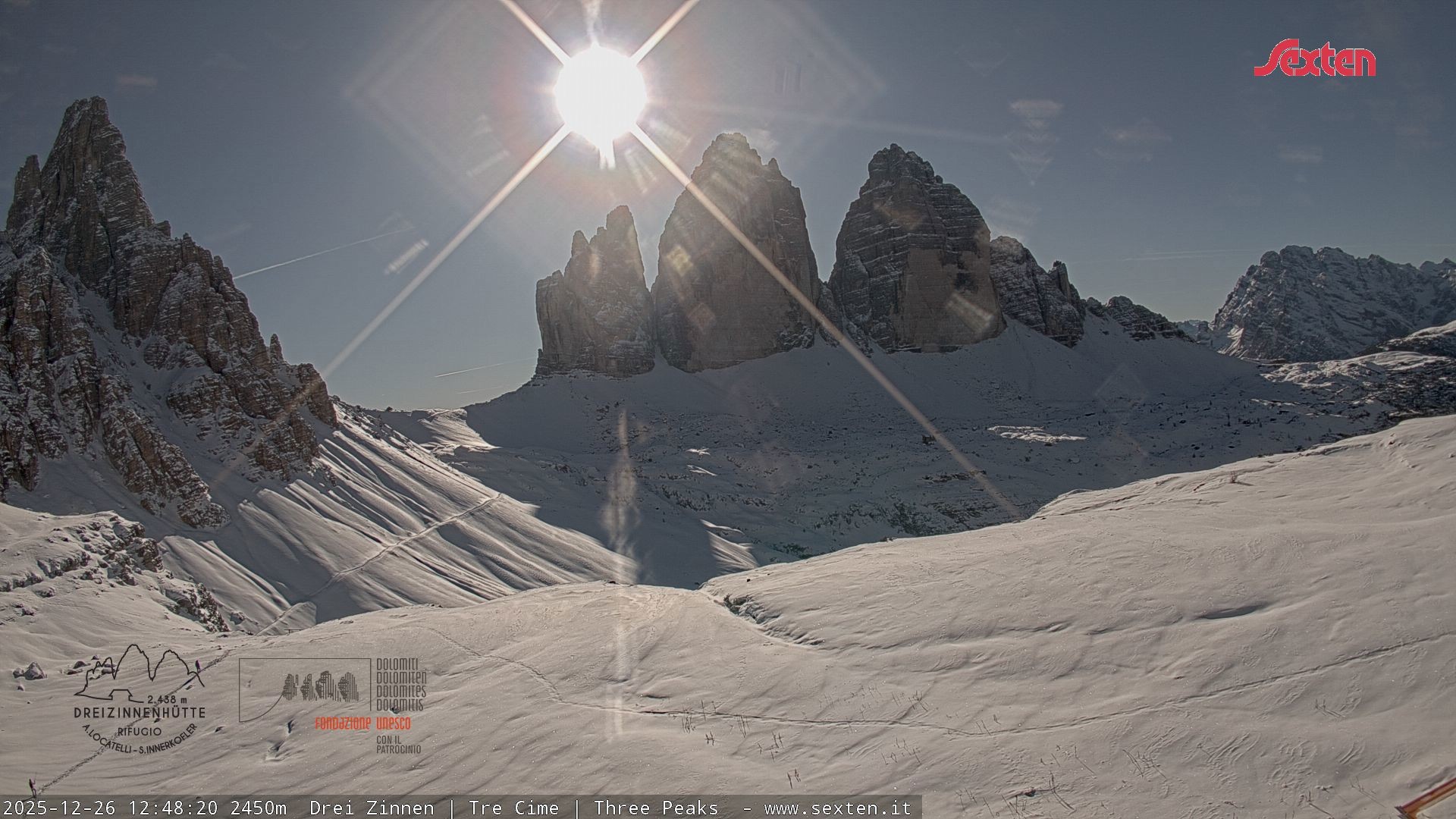 Archiv Foto Webcam Blick auf die 3 Zinnen von der Dreizinnenhütte